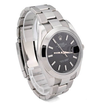Rolex 41MM Datejust Black Face Oyester Band Smooth Bezel 2021 Stainless Steel Box/Papers Watch 126300 - Elite Jewelers - Luxury Watch