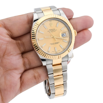 Rolex 41MM Datejust Oyster SS/18k Gold Champagne Dial Fluted Watch All Factory - Elite Jewelers - Luxury Watch