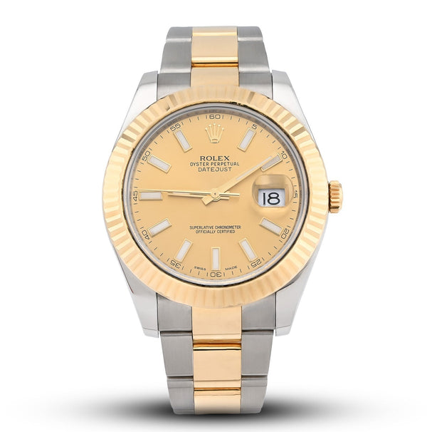 Rolex 41MM Datejust Oyster SS/18k Gold Champagne Dial Fluted Watch All Factory - Elite Jewelers - Luxury Watch