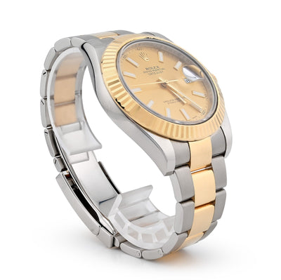 Rolex 41MM Datejust Oyster SS/18k Gold Champagne Dial Fluted Watch All Factory - Elite Jewelers - Luxury Watch
