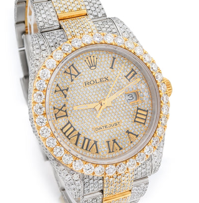 Rolex 41MM DateJust SS/18K Gold 19CT Natural Diamond Bussdown Roman Numeral Dial Oyster Band 126333 - Elite Jewelers - Luxury Watch