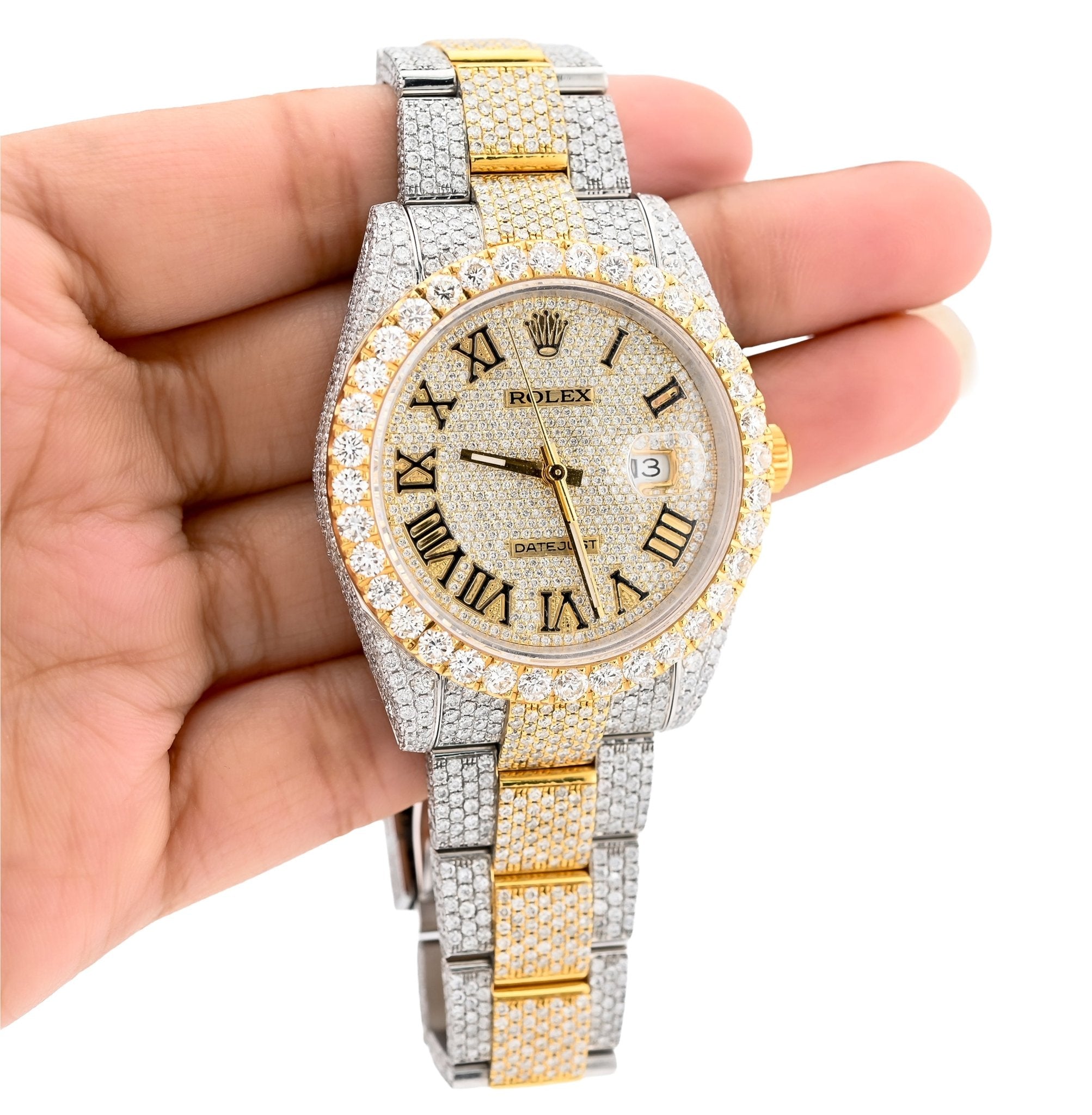 Rolex 41MM DateJust SS/18K Gold 19CT Natural Diamond Bussdown Roman Numeral Dial Oyster Band 126333 - Elite Jewelers - Luxury Watch