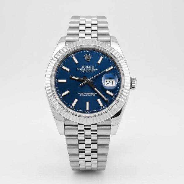 Rolex 41MM Datejust Stainless Steel Jubilee Band Fluted Blue Face Watch - Elite Jewelers - Luxury Watch