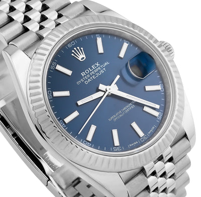 Rolex 41MM Datejust Stainless Steel Jubilee Band Fluted Blue Face Watch - Elite Jewelers - Luxury Watch