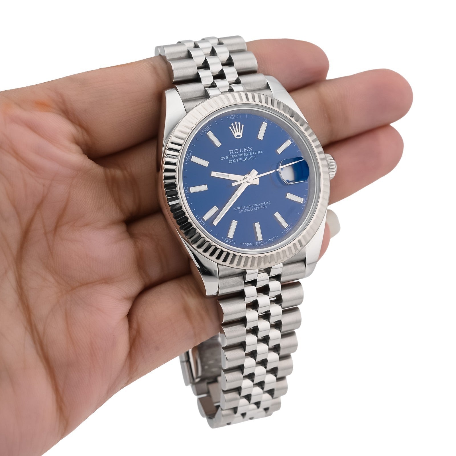 Rolex 41MM Datejust Stainless Steel Jubilee Band Fluted Blue Face Watch - Elite Jewelers - Luxury Watch
