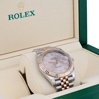 Rolex 41MM Datejust Sundust Diamond Dial 18K Everose & Steel Jubilee Band Box/Card Watch - Elite Jewelers - Luxury Watch