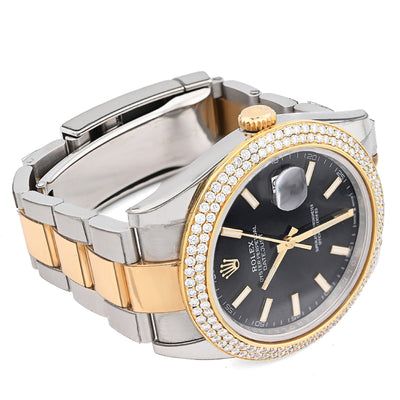 Rolex 41MM Datejust Two - Tone Oyster 3CT 2 Row Diamond Bezel Black Face 126303 Watch - Elite Jewelers - Luxury Watch