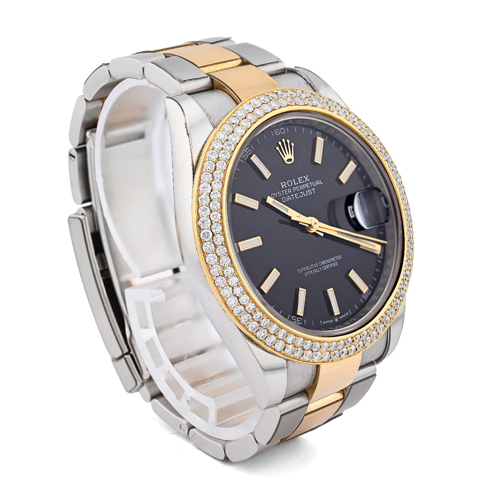 Rolex 41MM Datejust Two - Tone Oyster 3CT 2 Row Diamond Bezel Black Face 126303 Watch - Elite Jewelers - Luxury Watch