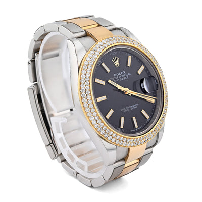 Rolex 41MM Datejust Two - Tone Oyster 3CT 2 Row Diamond Bezel Black Face 126303 Watch - Elite Jewelers - Luxury Watch