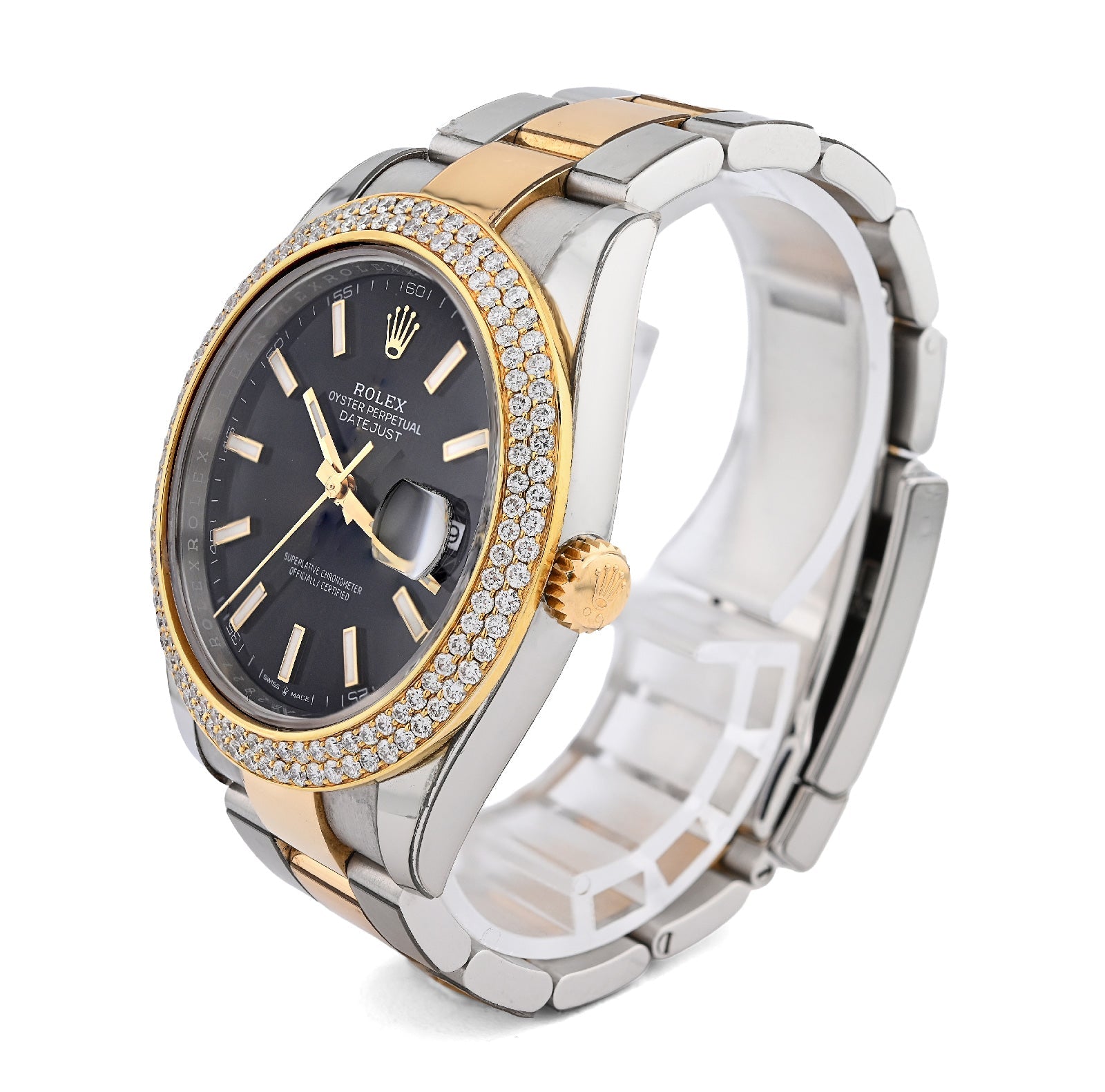 Rolex 41MM Datejust Two - Tone Oyster 3CT 2 Row Diamond Bezel Black Face 126303 Watch - Elite Jewelers - Luxury Watch