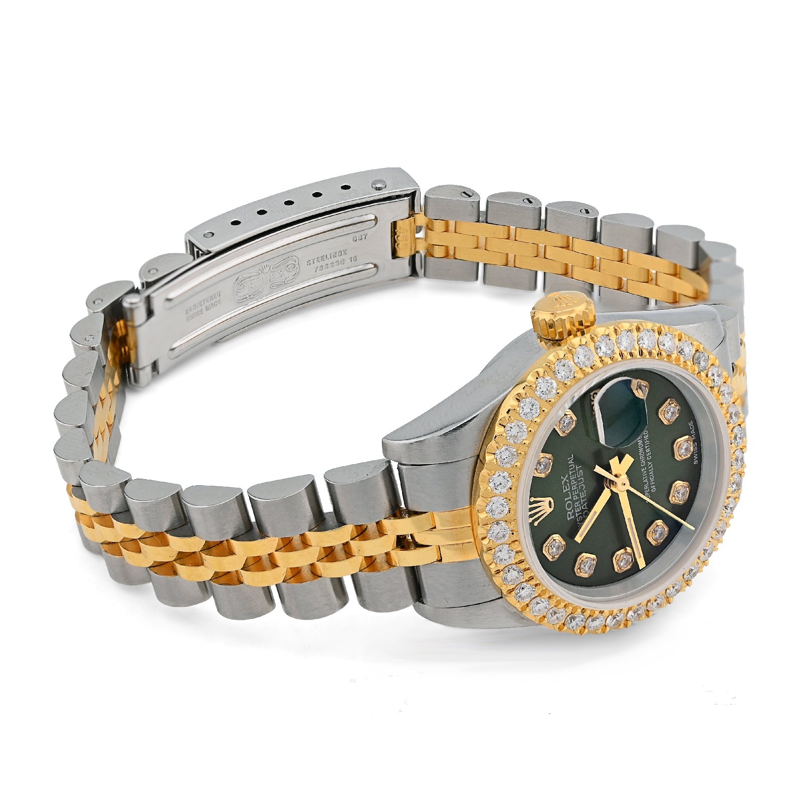 Rolex Datejust 26MM 1.5CT Green Face Natural Diamond Dial/Bezel Two Tone Jubilee Women Watch - Elite Jewelers - Luxury Watch
