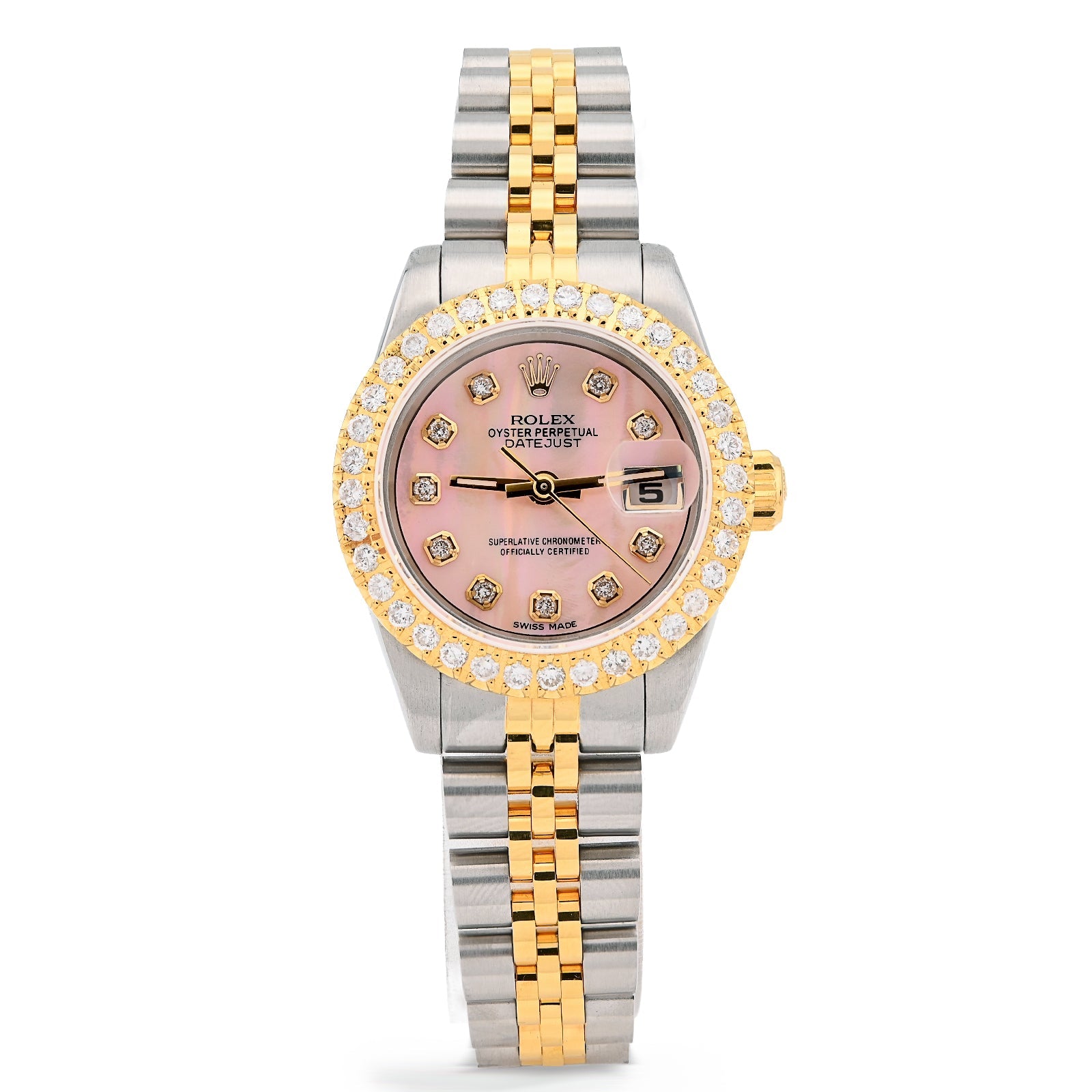 Rolex Datejust 26MM 1.5CT Natural Diamond Bezel/Dial Pink MOP Face Two Tone Jubilee Women Watch - Elite Jewelers - Luxury Watch