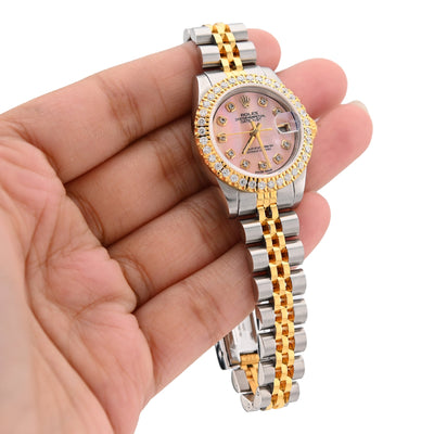 Rolex Datejust 26MM 1.5CT Natural Diamond Bezel/Dial Pink MOP Face Two Tone Jubilee Women Watch - Elite Jewelers - Luxury Watch