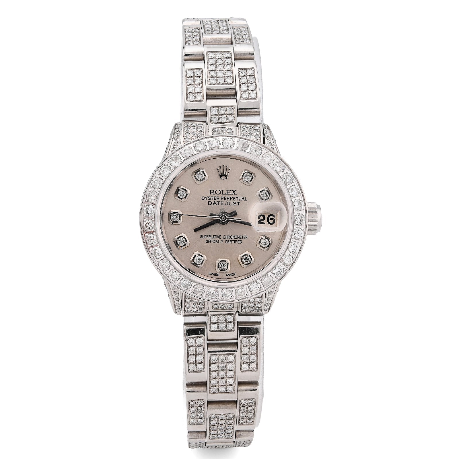 Rolex Datejust 26MM 9CT Natural Diamond Bussdown White Face Oyster Band Women Watch - Elite Jewelers - Luxury Watch