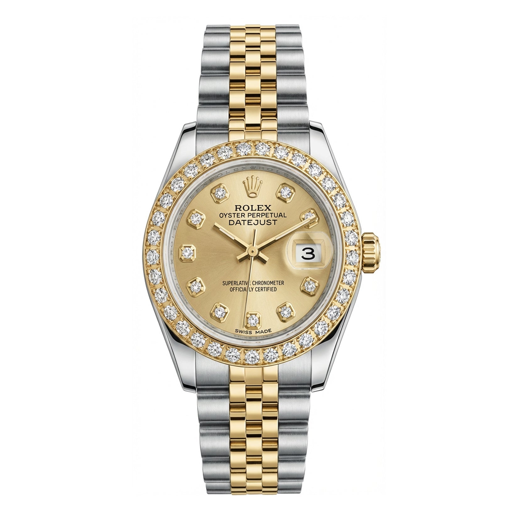 Rolex Datejust 28MM 2CT Natural Diamond Dial/Bezel Champagne Face 2 Tone Hidden Clasp Jubilee Watch - Elite Jewelers - Luxury Watch