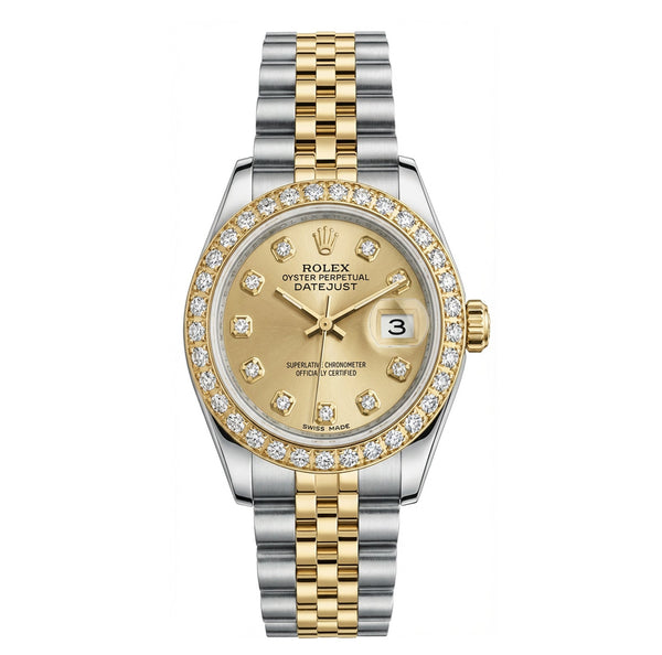 Rolex Datejust 28MM 2CT Natural Diamond Dial/Bezel Champagne Face 2 Tone Hidden Clasp Jubilee Watch - Elite Jewelers - Luxury Watch