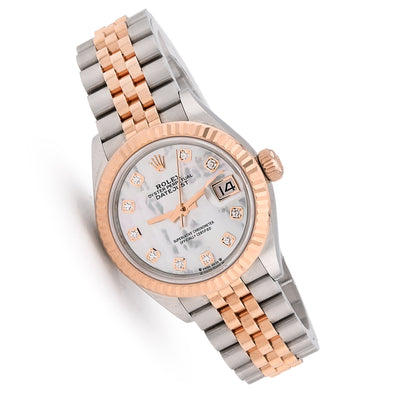 Rolex Datejust 28MM Everose Gold Two tone MOP Face Diamond Dial Fluted Bezel FULL SET Watch - Elite Jewelers - Luxury Watch