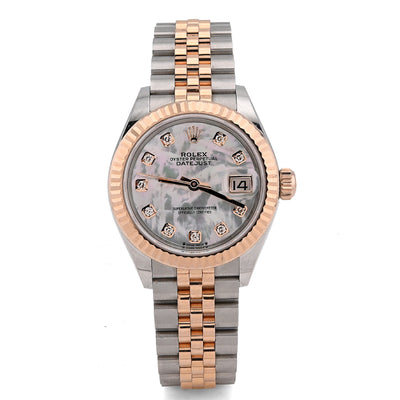 Rolex Datejust 28MM Everose Gold Two tone MOP Face Diamond Dial Fluted Bezel FULL SET Watch - Elite Jewelers - Luxury Watch