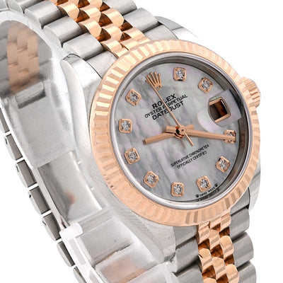 Rolex Datejust 28MM Everose Gold Two tone MOP Face Diamond Dial Fluted Bezel FULL SET Watch - Elite Jewelers - Luxury Watch