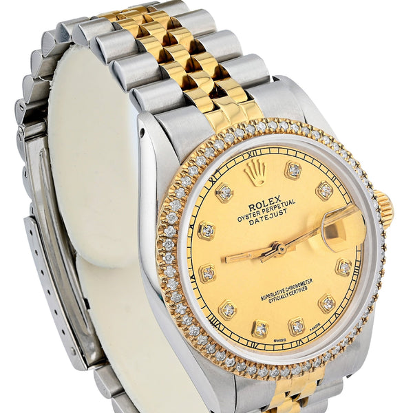 Rolex Datejust 36mm 1.5CT Natural Diamond Bezel and Dial Champagne Face Watch - Elite Jewelers - Luxury Watch