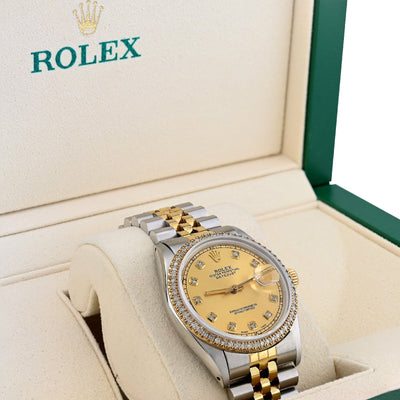 Rolex Datejust 36mm 1.5CT Natural Diamond Bezel and Dial Champagne Face Watch - Elite Jewelers - Luxury Watch