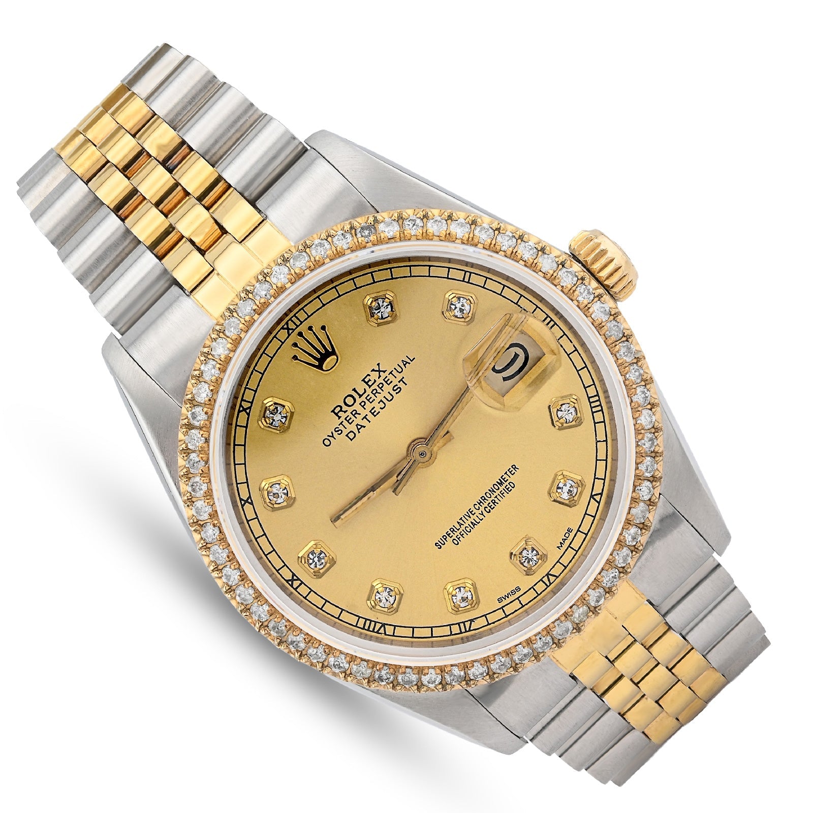 Rolex Datejust 36mm 1.5CT Natural Diamond Bezel and Dial Champagne Face Watch - Elite Jewelers - Luxury Watch