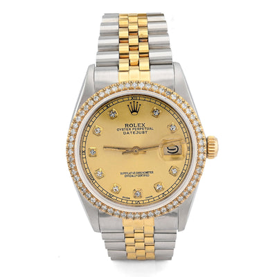 Rolex Datejust 36mm 1.5CT Natural Diamond Bezel and Dial Champagne Face Watch - Elite Jewelers - Luxury Watch