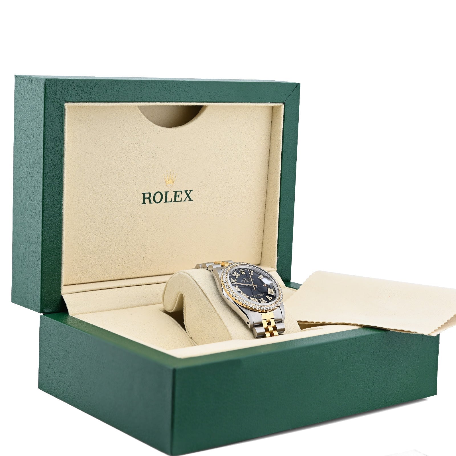Rolex Datejust 36MM 2CT Natural Diamond Bezel/Black Face Roman Dial Watch - Elite Jewelers - Luxury Watch