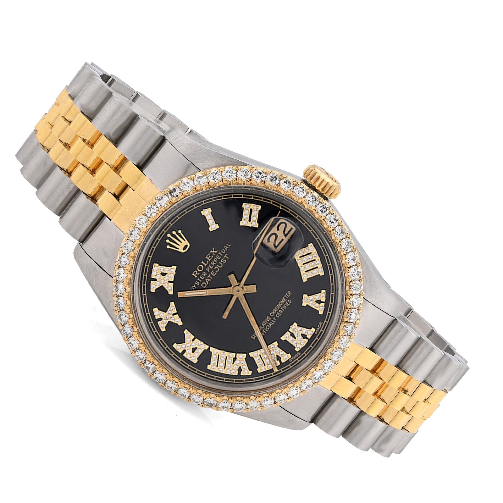 Rolex Datejust 36MM 2CT Natural Diamond Bezel/Black Face Roman Dial Watch - Elite Jewelers - Luxury Watch