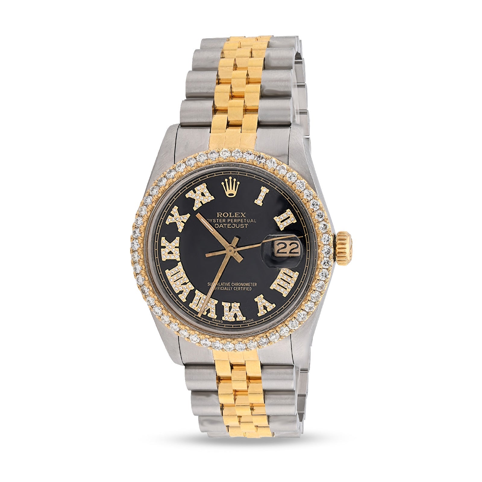Rolex Datejust 36MM 2CT Natural Diamond Bezel/Black Face Roman Dial Watch - Elite Jewelers - Luxury Watch