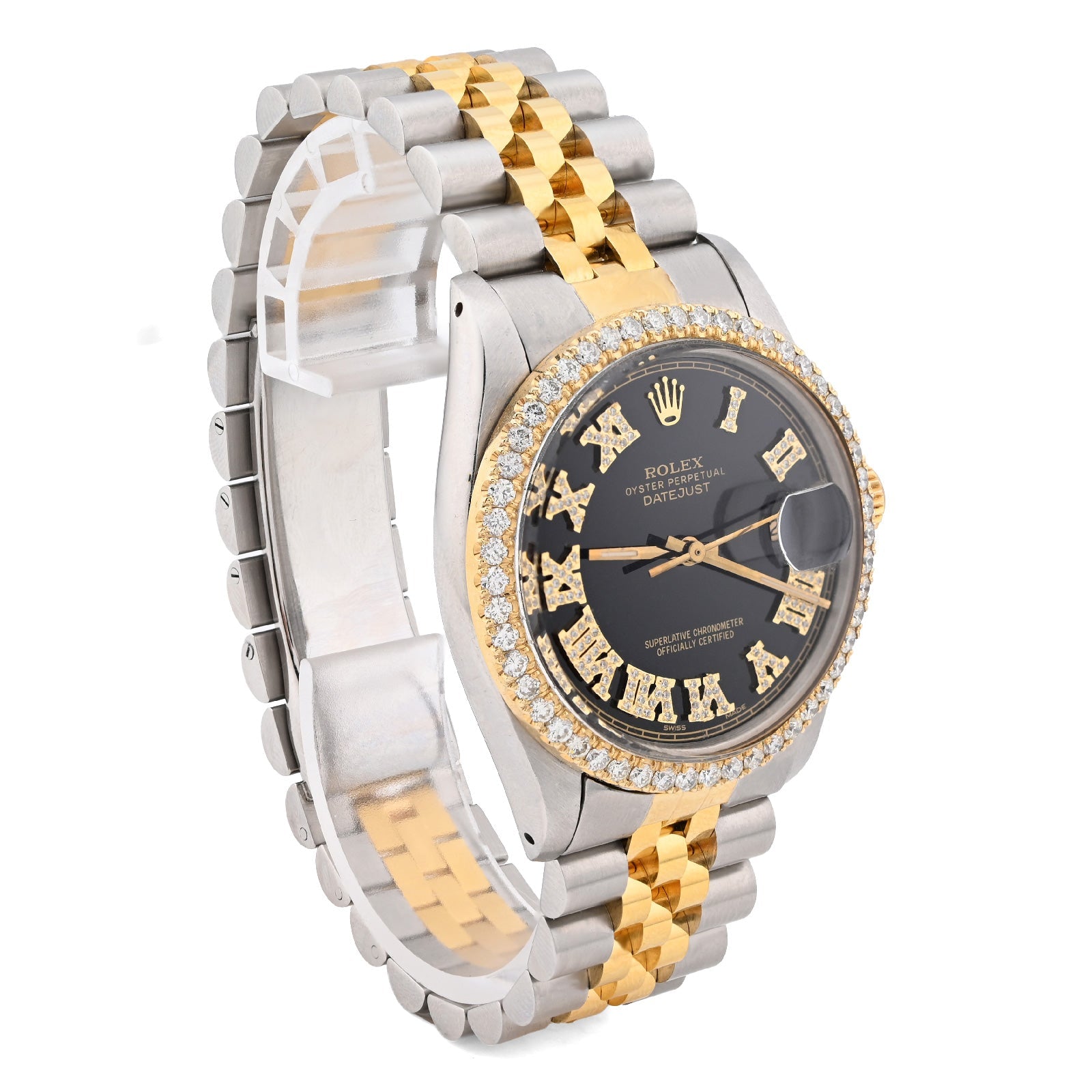 Rolex Datejust 36MM 2CT Natural Diamond Bezel/Black Face Roman Dial Watch - Elite Jewelers - Luxury Watch