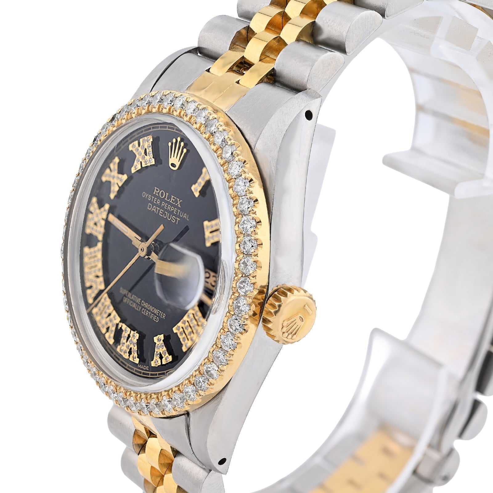 Rolex Datejust 36MM 2CT Natural Diamond Bezel/Black Face Roman Dial Watch - Elite Jewelers - Luxury Watch