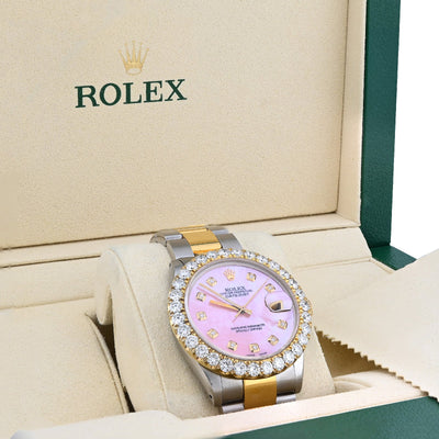 Rolex Datejust 36MM 3CT Lab Diamond Bezel/Dial Pink Face Men Women Watch - Elite Jewelers - Luxury Watch