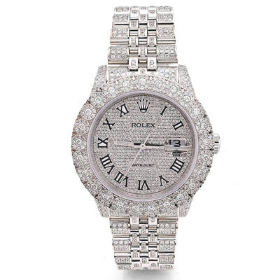 Rolex Datejust 36MM All White Bussdown 11.98CT Natural Diamond Flower Cluster Bezel Jubilee Watch - Elite Jewelers - Luxury Watch