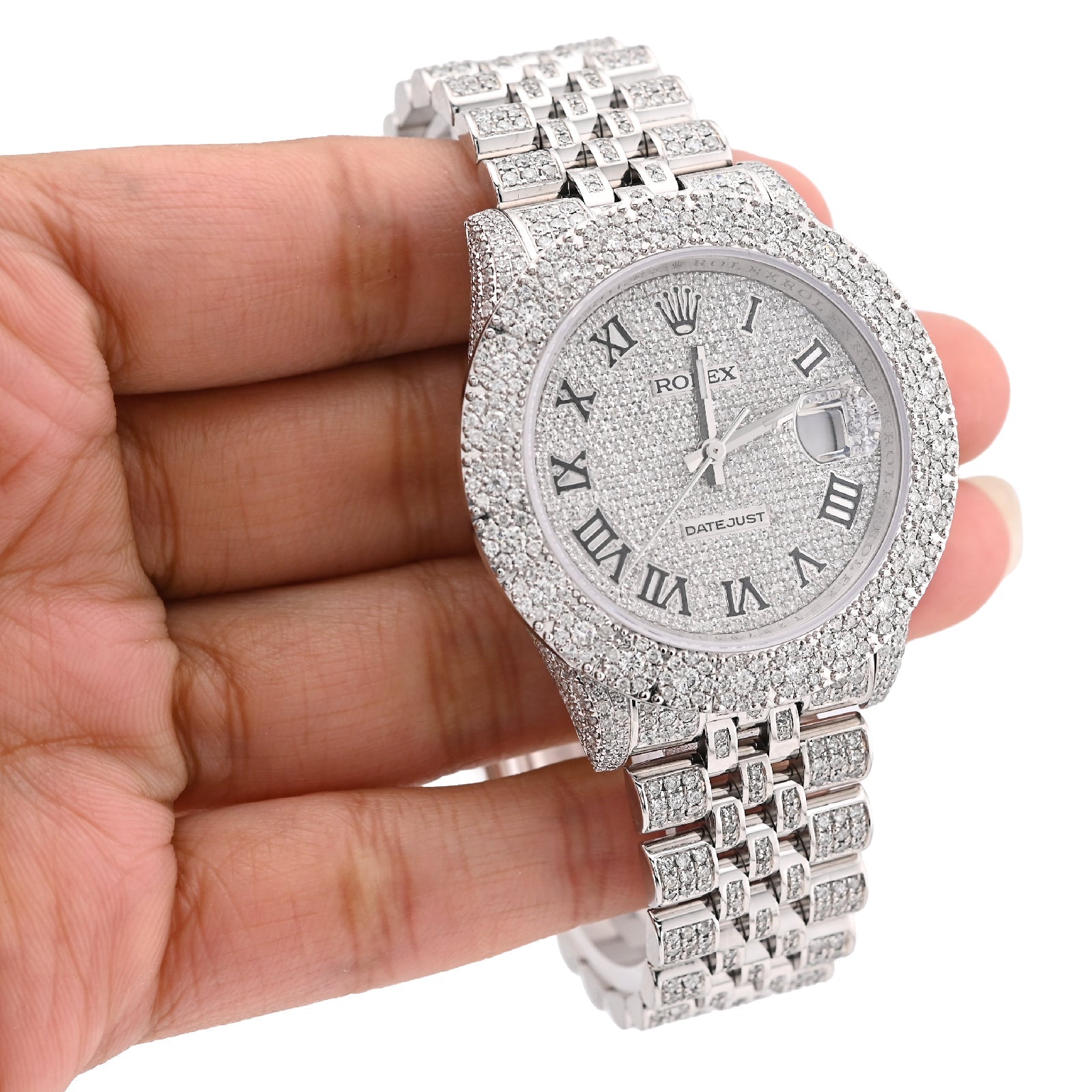 Rolex Datejust 36MM All White Bussdown 11.98CT Natural Diamond Flower Cluster Bezel Jubilee Watch - Elite Jewelers - Luxury Watch