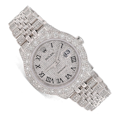Rolex Datejust 36MM All White Bussdown 11.98CT Natural Diamond Flower Cluster Bezel Jubilee Watch - Elite Jewelers - Luxury Watch