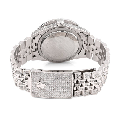 Rolex Datejust 36MM All White Bussdown 11.98CT Natural Diamond Flower Cluster Bezel Jubilee Watch - Elite Jewelers - Luxury Watch