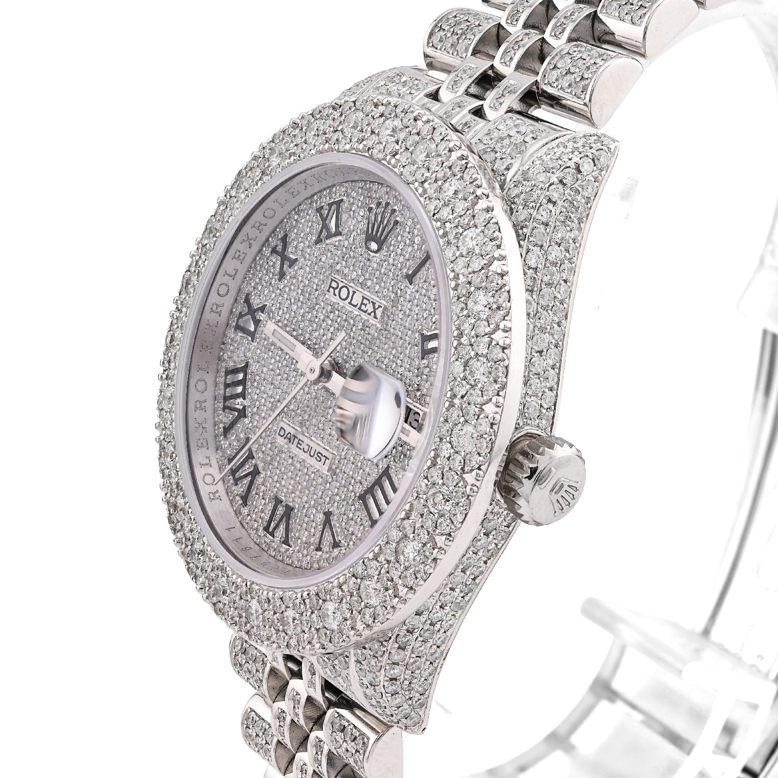Rolex Datejust 36MM All White Bussdown 11.98CT Natural Diamond Flower Cluster Bezel Jubilee Watch - Elite Jewelers - Luxury Watch