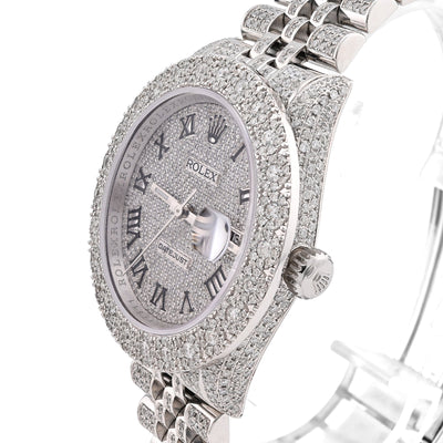 Rolex Datejust 36MM All White Bussdown 11.98CT Natural Diamond Flower Cluster Bezel Jubilee Watch - Elite Jewelers - Luxury Watch