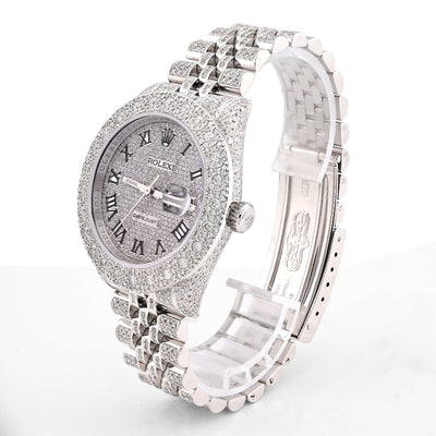Rolex Datejust 36MM All White Bussdown 11.98CT Natural Diamond Flower Cluster Bezel Jubilee Watch - Elite Jewelers - Luxury Watch