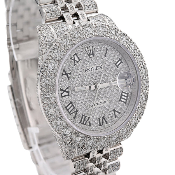 Rolex Datejust 36MM All White Bussdown 11.98CT Natural Diamond Flower Cluster Bezel Jubilee Watch - Elite Jewelers - Luxury Watch