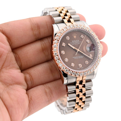 Rolex Datejust 36MM Rose Gold & SS Two Tone Hidden Clasp Chocolate Diamond Dial/Bezel 3.28CT Watch - Elite Jewelers - Luxury Watch