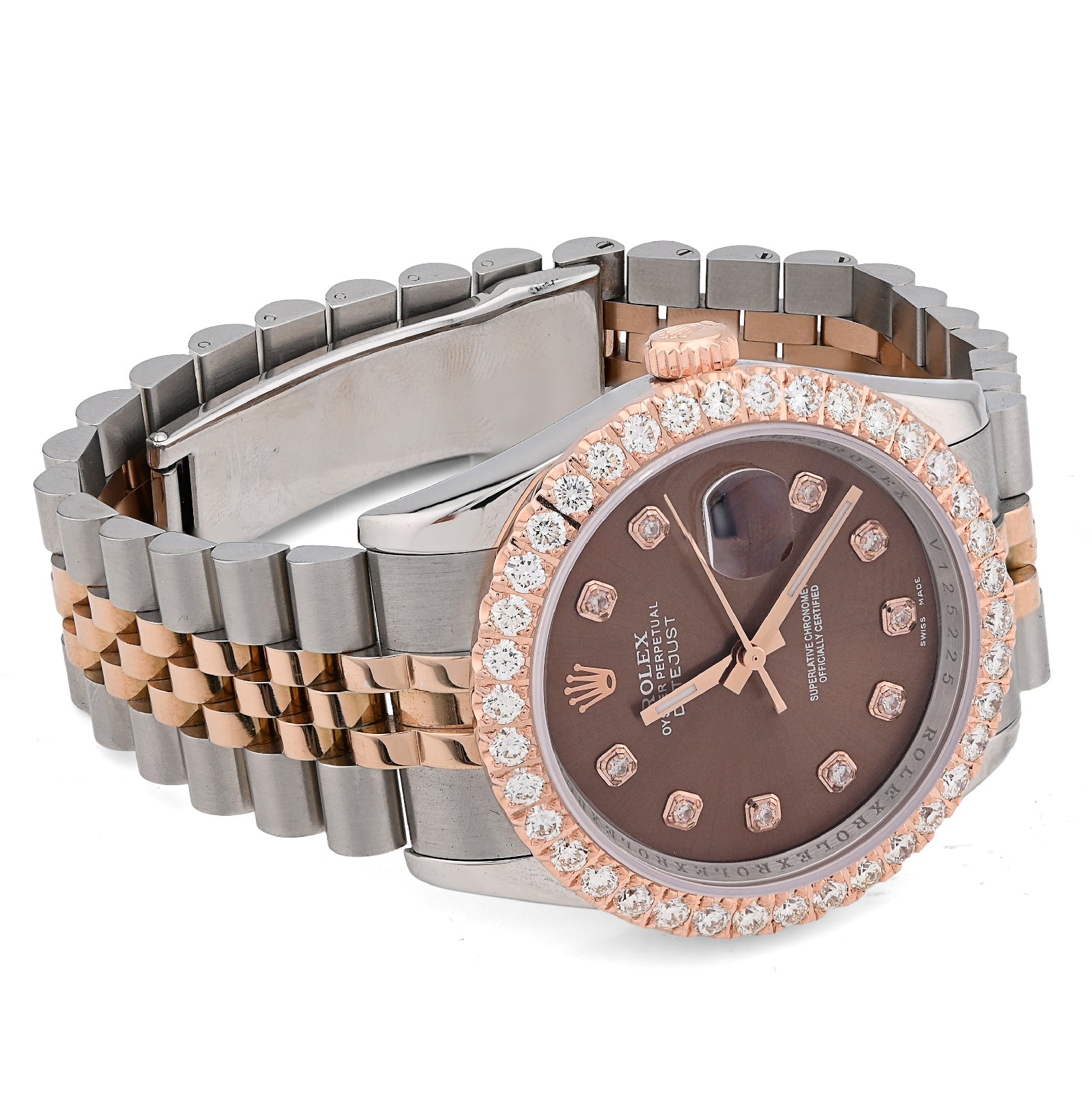 Rolex Datejust 36MM Rose Gold & SS Two Tone Hidden Clasp Chocolate Diamond Dial/Bezel 3.28CT Watch - Elite Jewelers - Luxury Watch