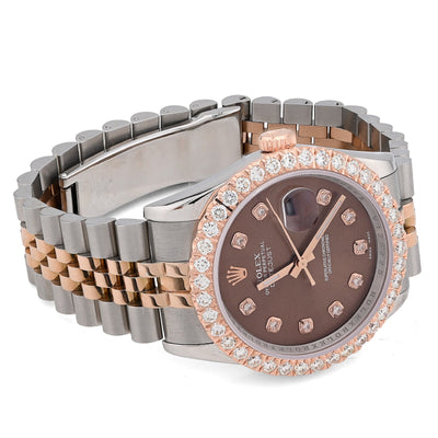 Rolex Datejust 36MM Rose Gold & SS Two Tone Hidden Clasp Chocolate Diamond Dial/Bezel 3.28CT Watch - Elite Jewelers - Luxury Watch