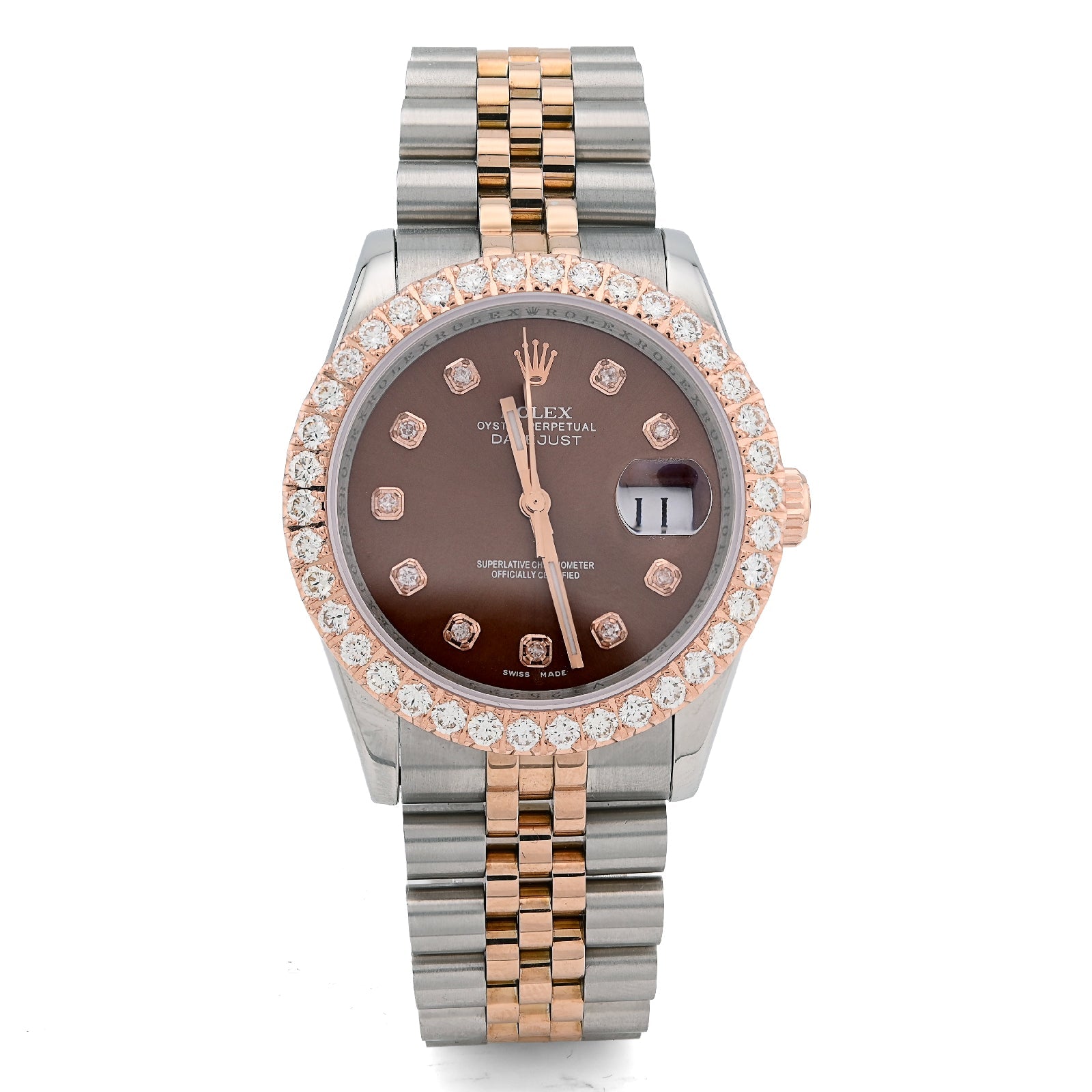 Rolex Datejust 36MM Rose Gold & SS Two Tone Hidden Clasp Chocolate Diamond Dial/Bezel 3.28CT Watch - Elite Jewelers - Luxury Watch