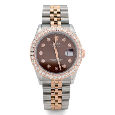 Rolex Datejust 36MM Rose Gold & SS Two Tone Hidden Clasp Chocolate Diamond Dial/Bezel 3.28CT Watch - Elite Jewelers - Luxury Watch