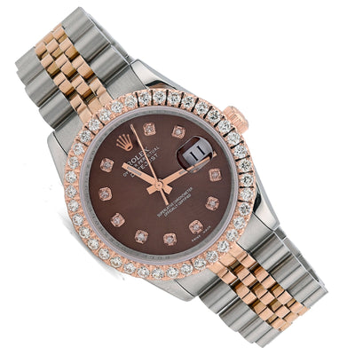 Rolex Datejust 36MM Rose Gold & SS Two Tone Hidden Clasp Chocolate Diamond Dial/Bezel 3.28CT Watch - Elite Jewelers - Luxury Watch