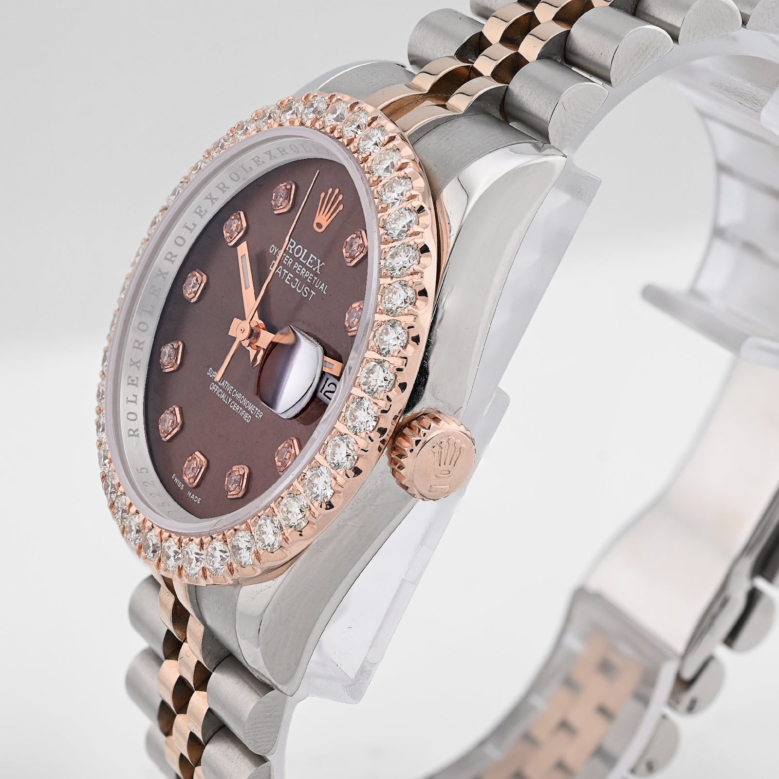 Rolex Datejust 36MM Rose Gold & SS Two Tone Hidden Clasp Chocolate Diamond Dial/Bezel 3.28CT Watch - Elite Jewelers - Luxury Watch