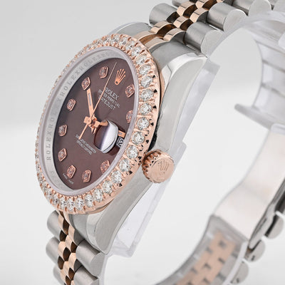 Rolex Datejust 36MM Rose Gold & SS Two Tone Hidden Clasp Chocolate Diamond Dial/Bezel 3.28CT Watch - Elite Jewelers - Luxury Watch