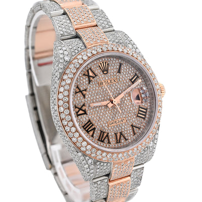 Rolex Datejust 41MM Rose & White Two Tone 15.65CT Natural Diamond Bussdown Dual Row Bezel Men Watch - Elite Jewelers - Luxury Watch